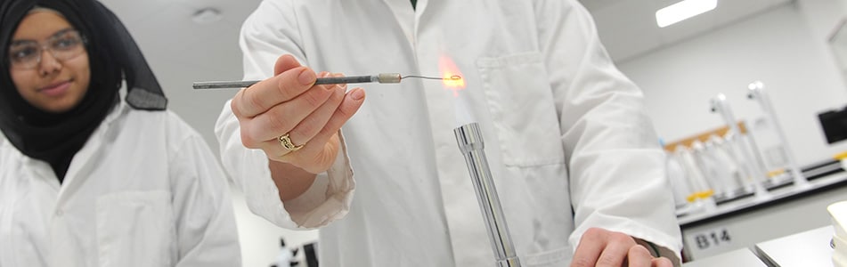 Science students with bunsen burner
